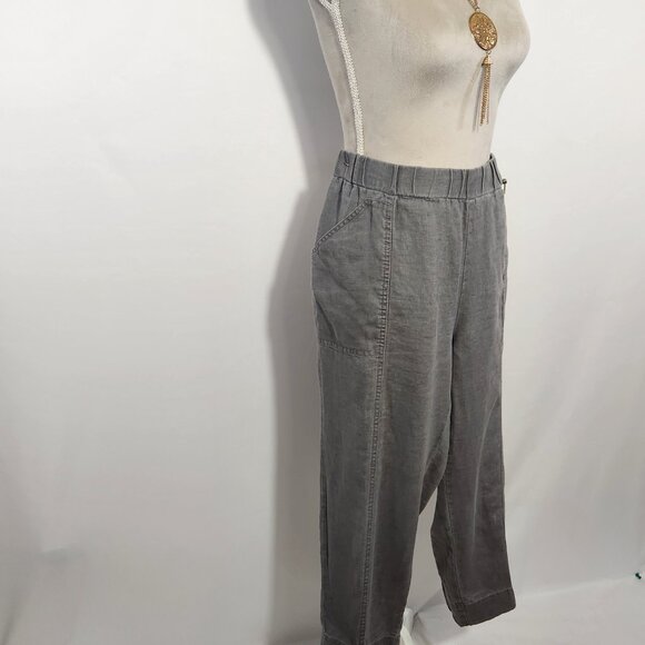 Ellen Tracy Women SZ L 100% Linen Elastic Waist Crop Pull On Cargo Pocket Pants - Picture 6 of 14